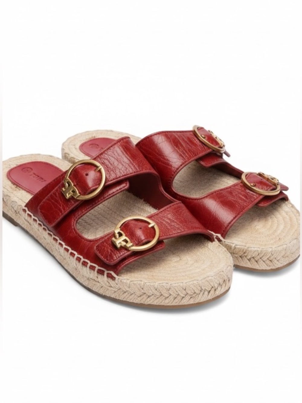 ✨ Tory Burch✨ Selby Two-Band Red Leather Espadrille Slide Sandals – Size 8M